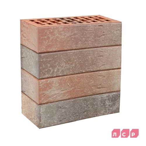 Кирпич облицовочный пустотелый красный флэш с пепельной посыпкой, поверхность рустик Гродно
